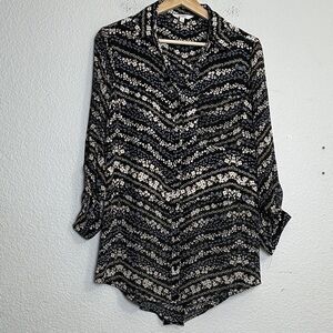 Candies Women’s Size Large Black Floral Button Down Top